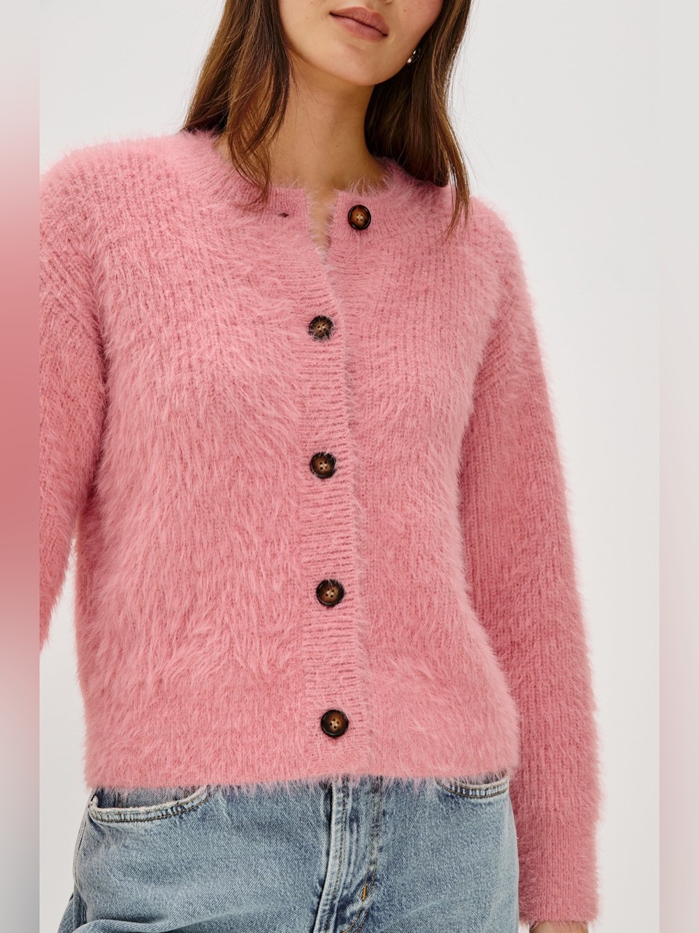 Rails Melo Cardigan Heather Pink Fuzzy Button Cardigan